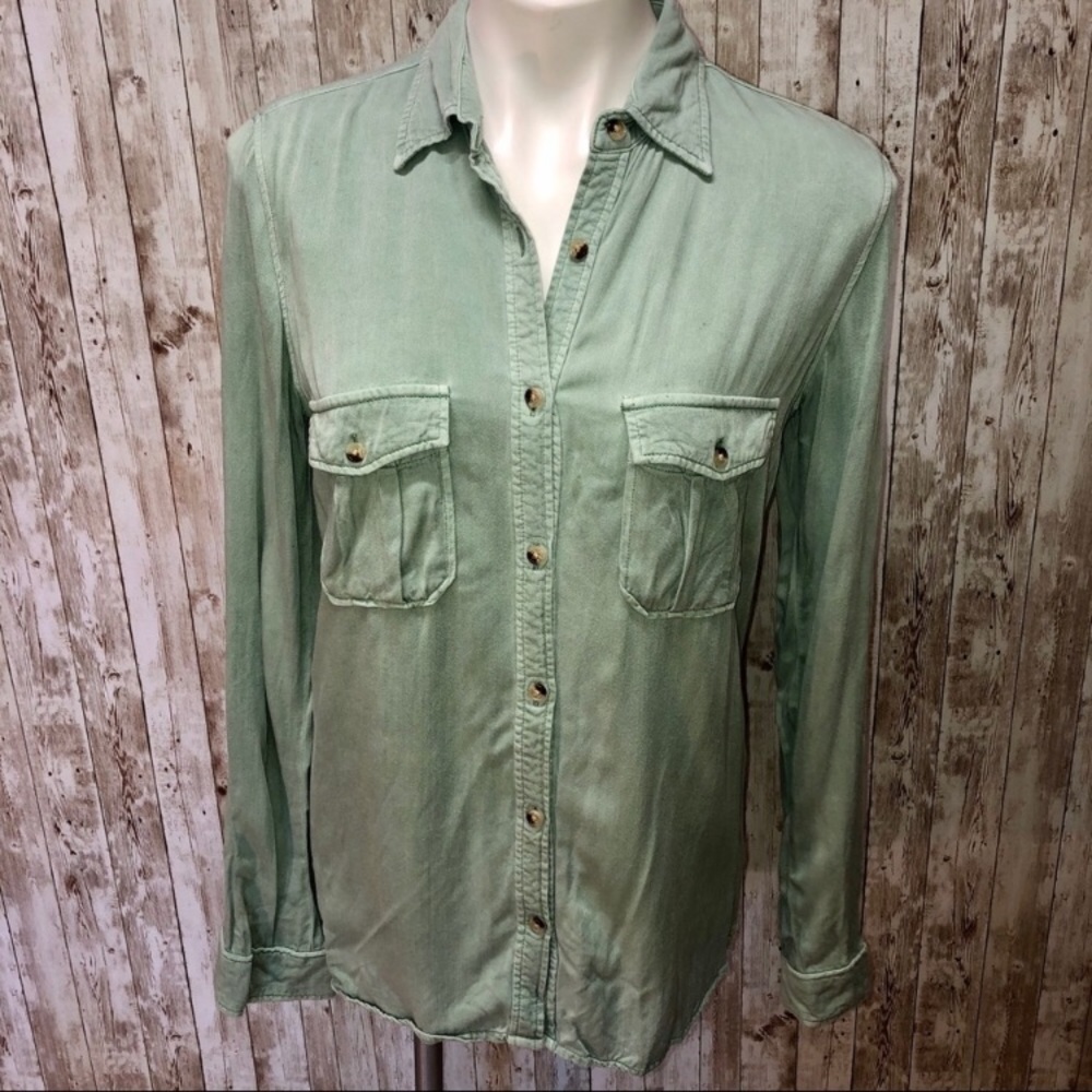 Harper mint green button down collar long sleeve